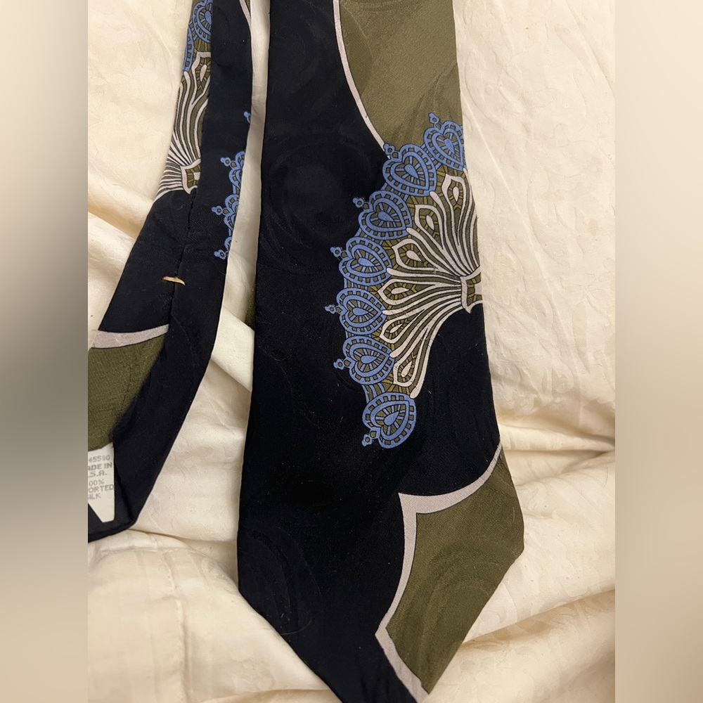 Vintage OSCAR de la RENTA silk tie green blue